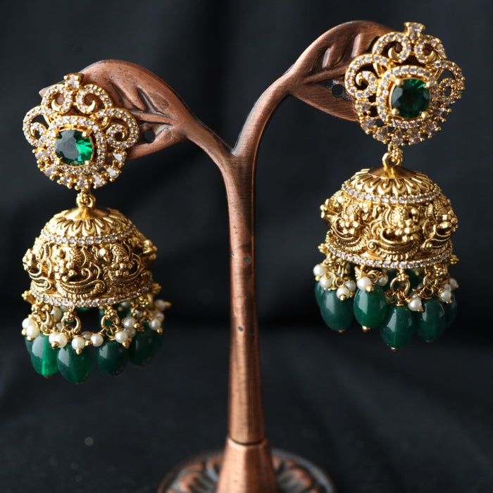 Antique green stone jumka earring 4666722