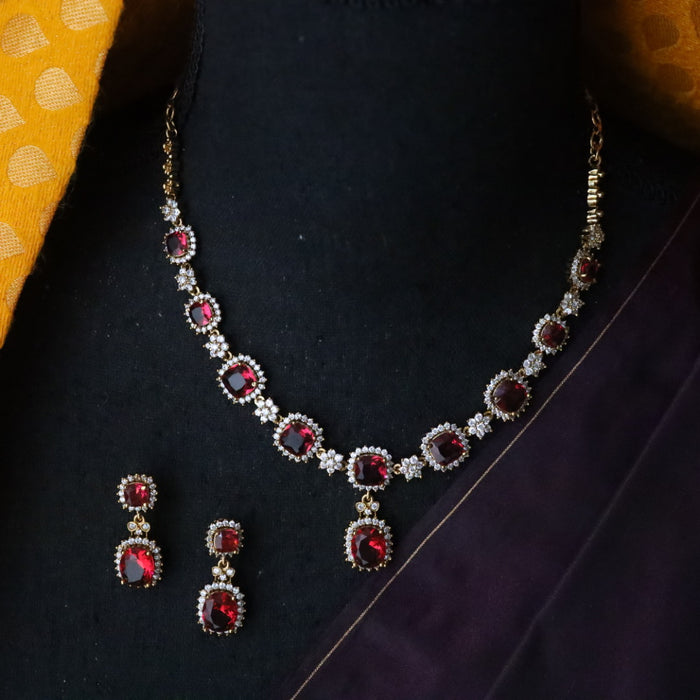 Antique ruby white stone short necklace and earrings 816992