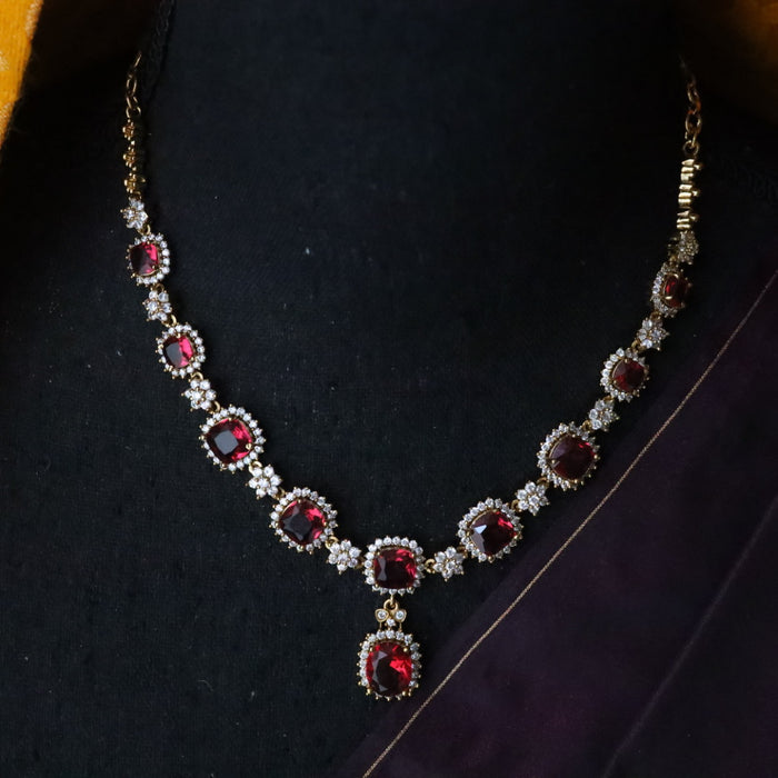 Antique ruby white stone short necklace and earrings 816992