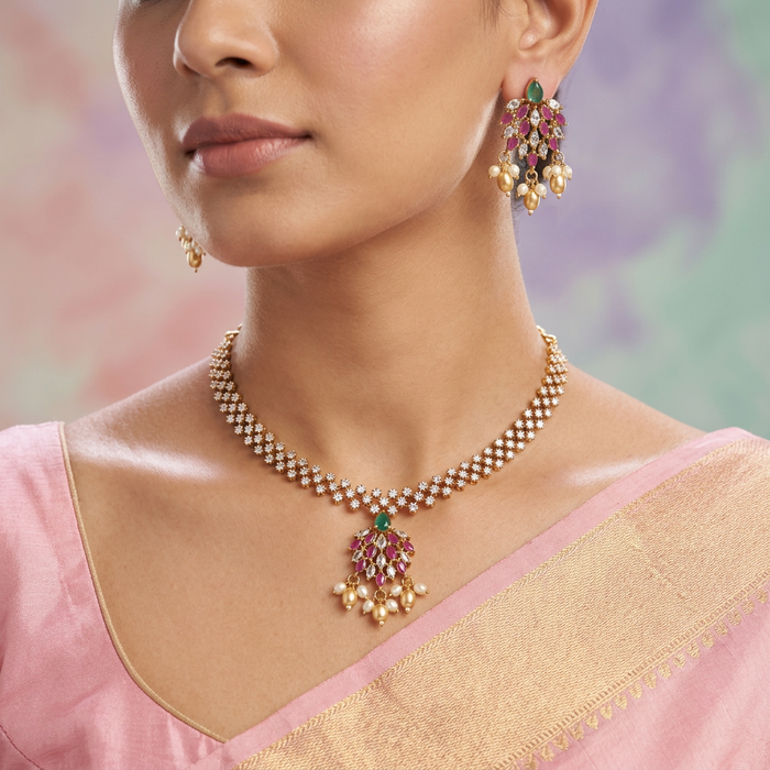 Antique multi stone short necklace and earrings TT02031