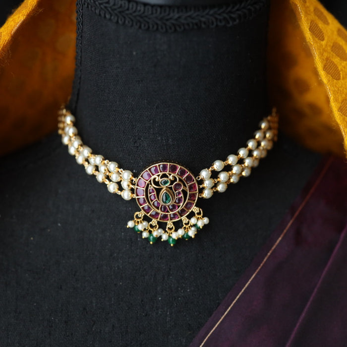 Padmini Antique ruby stone choker necklace and earrings 816983