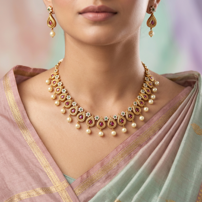 Antique short necklace and earrings SS11045