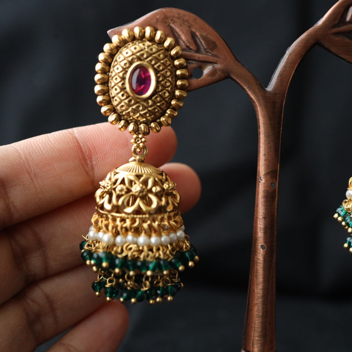 Antique green stone jumka earring 46667122978