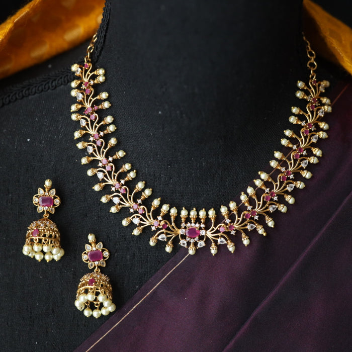 Antique ruby pearl short necklace and earrings 816990