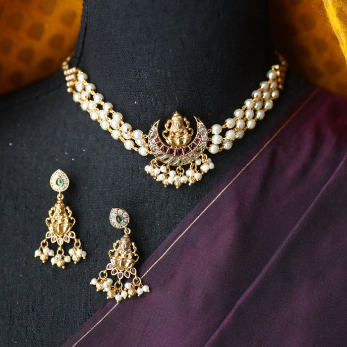 padmini Antique ruby pearl choker necklace and earrings 816991