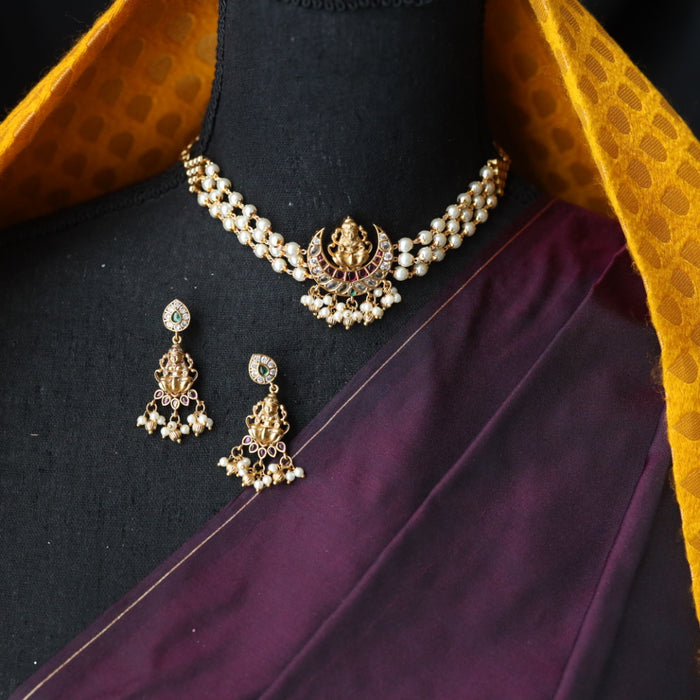 padmini Antique ruby pearl choker necklace and earrings 816991
