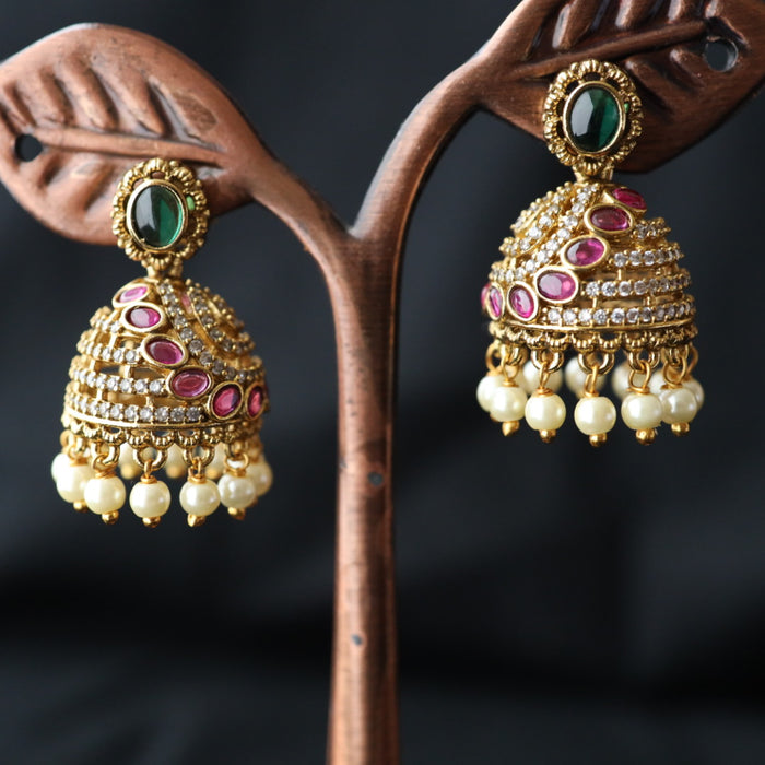 Antique ruby white stone small jumka earring 4666712296