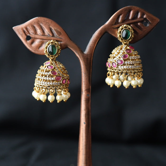 Antique ruby white stone small jumka earring 4666712296