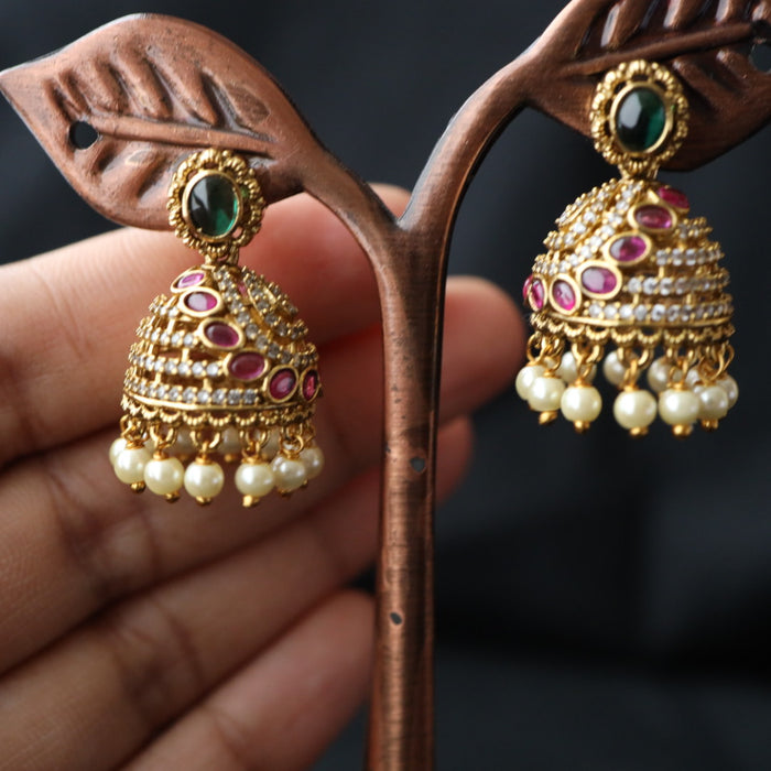 Antique ruby white stone small jumka earring 4666712296