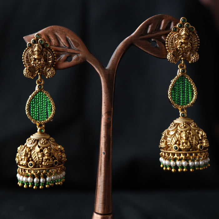 Antique green stone jumka earring 4666712292