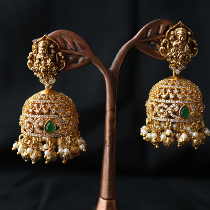 Antique temple white stone jumka earring 466671227