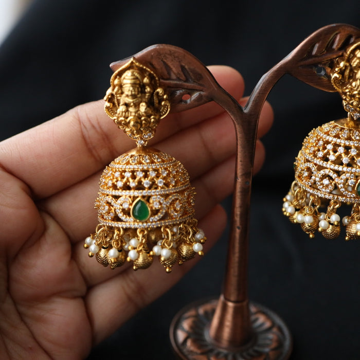 Antique temple white stone jumka earring 466671227