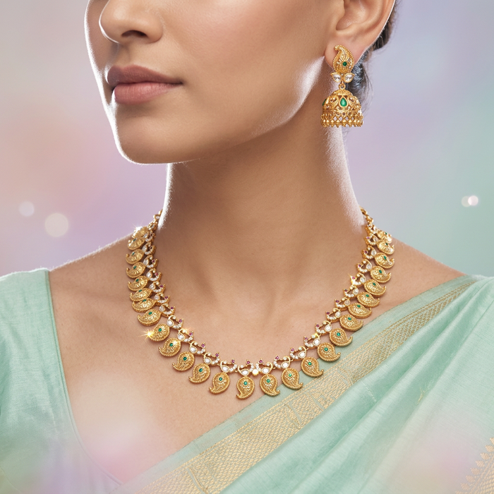 Antique gold short necklace and earrings SS10-141