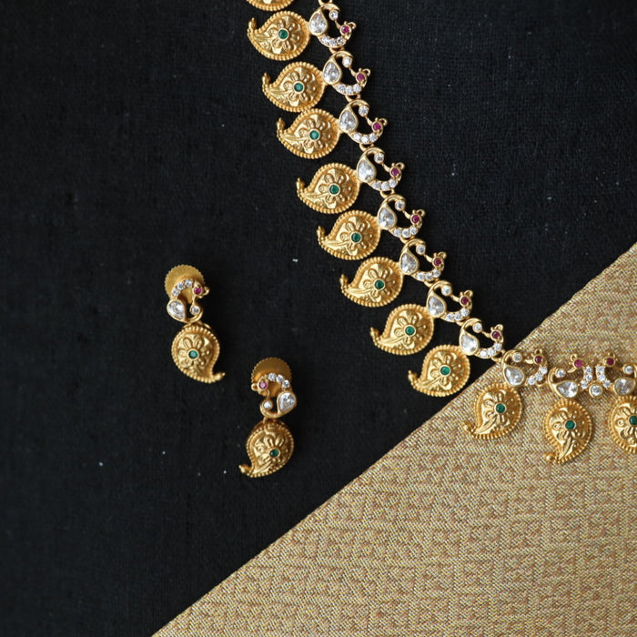 Antique gold short necklace and earrings 81653