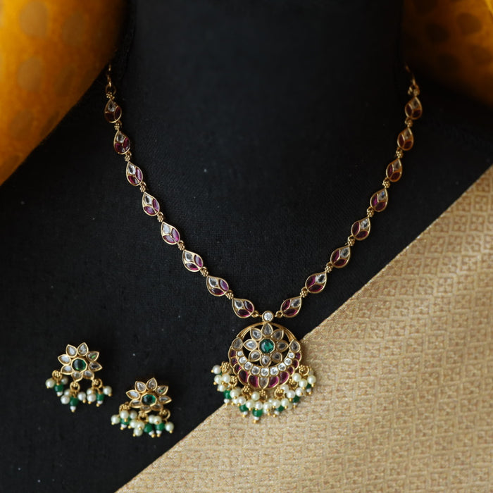 Antique gold short necklace and earrings 81653