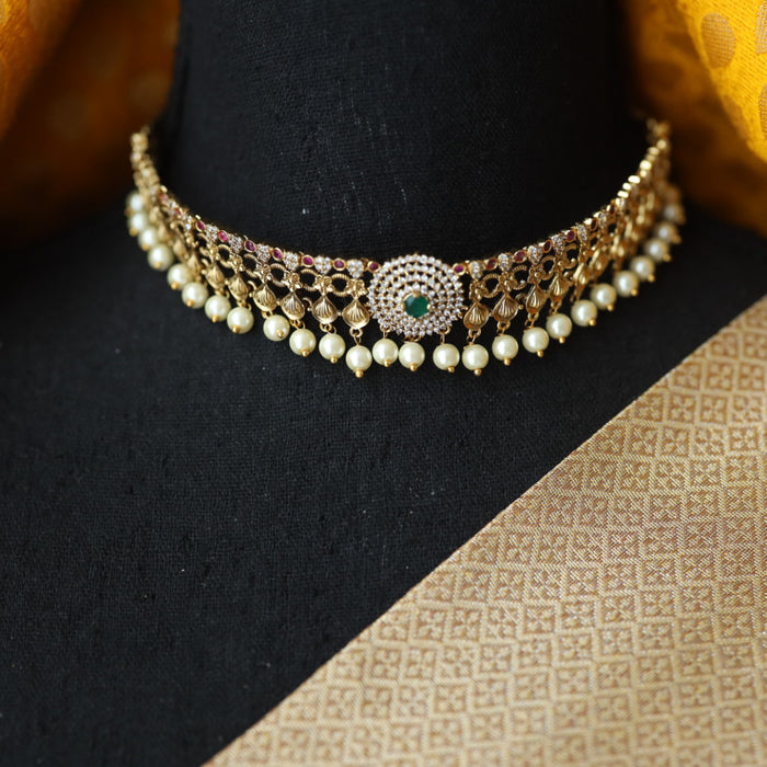 Antique pearl choker necklace and earrings 81656