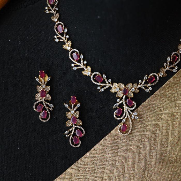 Antique ruby white stone short necklace and earrings 81661