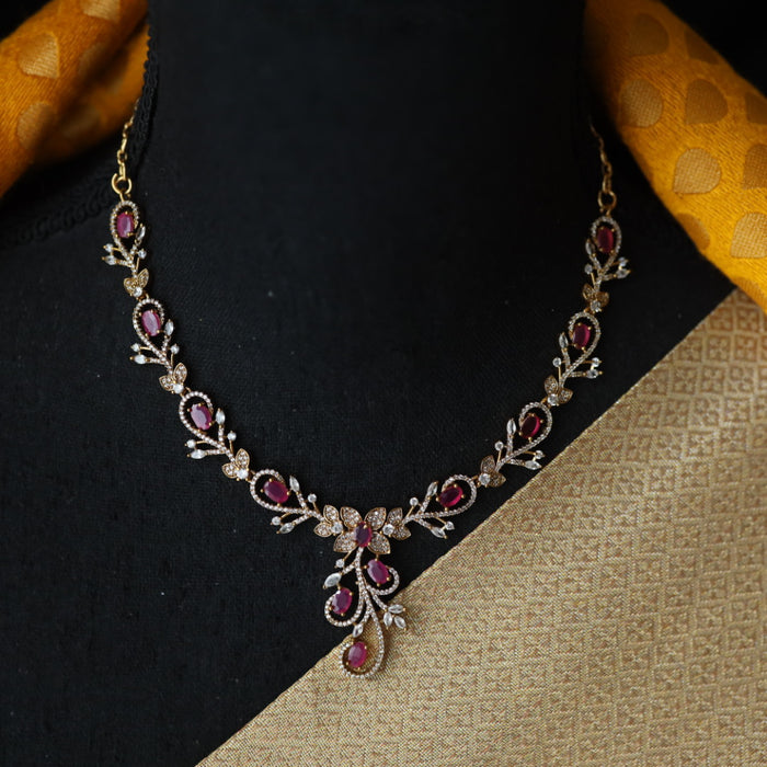 Antique ruby white stone short necklace and earrings 81661