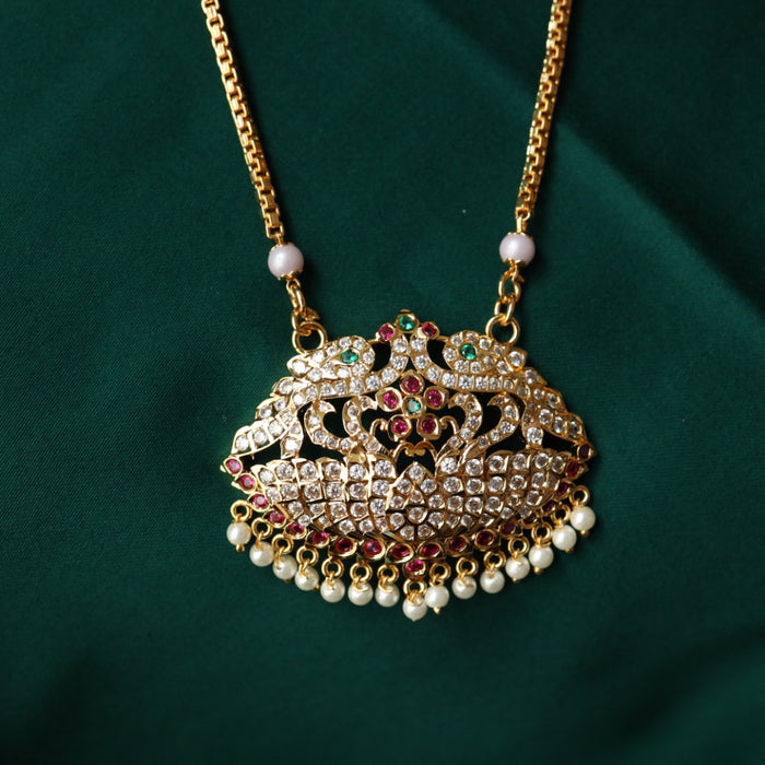 Heritage gold plated ruby white stone padakam chain 98902