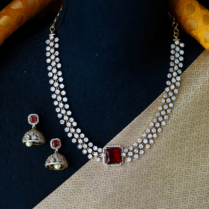 Antique ruby stone choker necklace and earrings 816992
