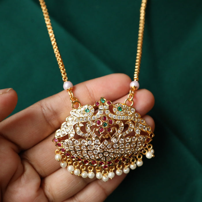 Heritage gold plated ruby white stone padakam chain 98902