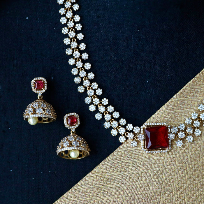 Antique ruby stone choker necklace and earrings 816992