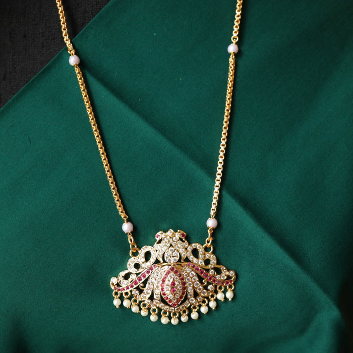 Heritage gold plated ruby white stone padakam chain 98907