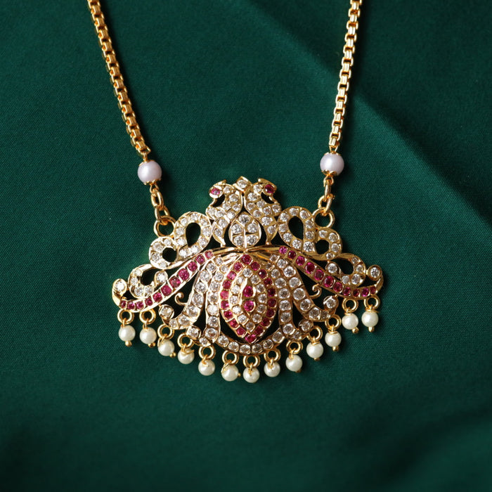 Heritage gold plated ruby white stone padakam chain 98907