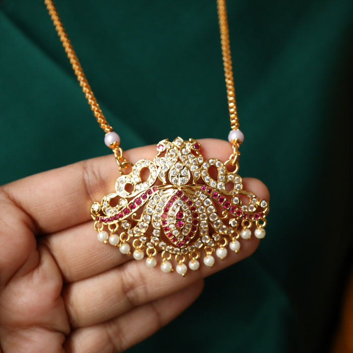 Heritage gold plated ruby white stone padakam chain 98907