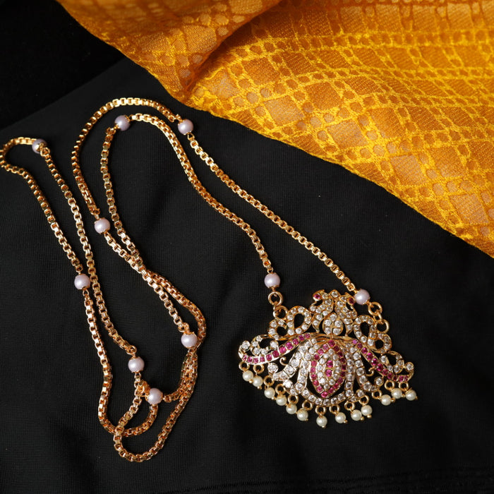 Heritage gold plated ruby white stone padakam chain 98907