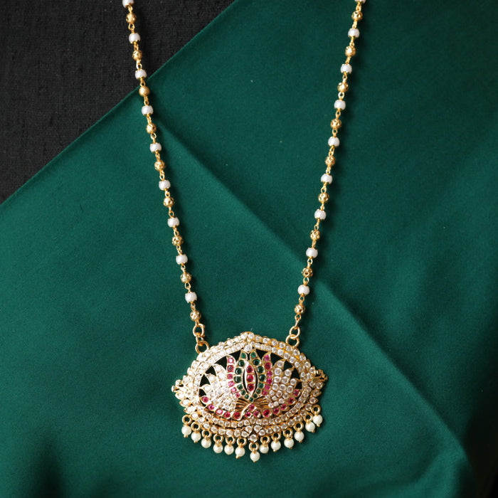 Heritage gold plated ruby white stone padakam chain 98910