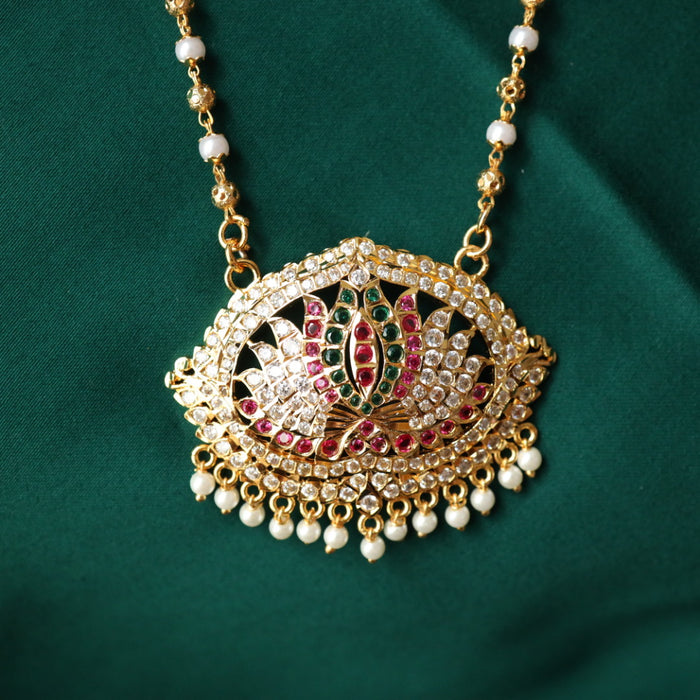 Heritage gold plated ruby white stone padakam chain 98910