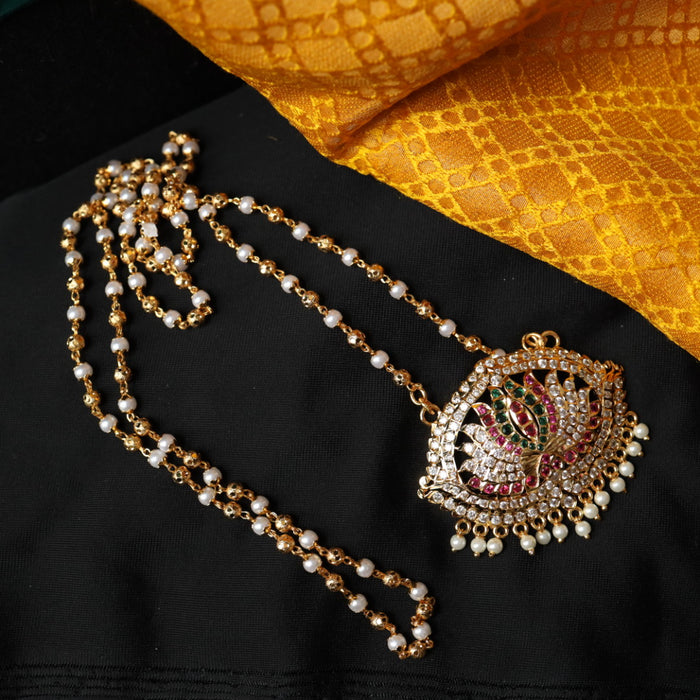 Heritage gold plated ruby white stone padakam chain 98910