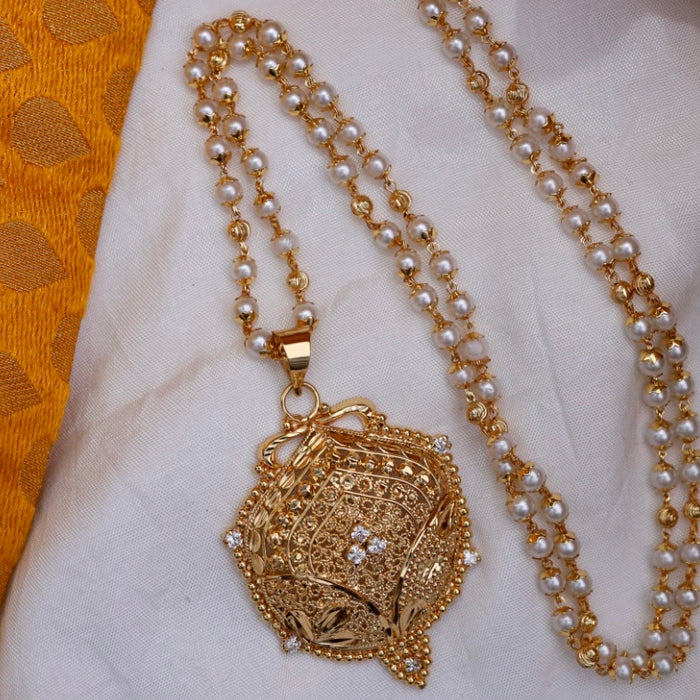 Heritage pearl gold plated padakam chain 134619