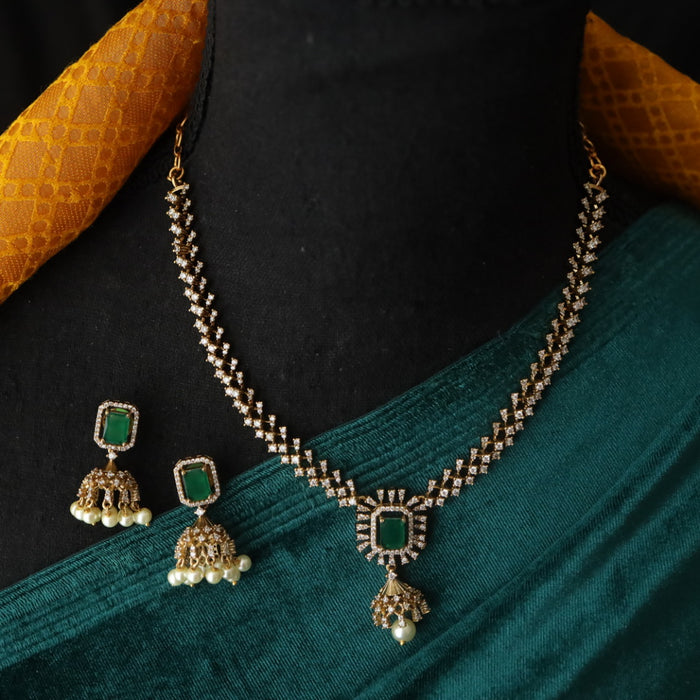 Victorian green stone short necklace with jumka  9890811