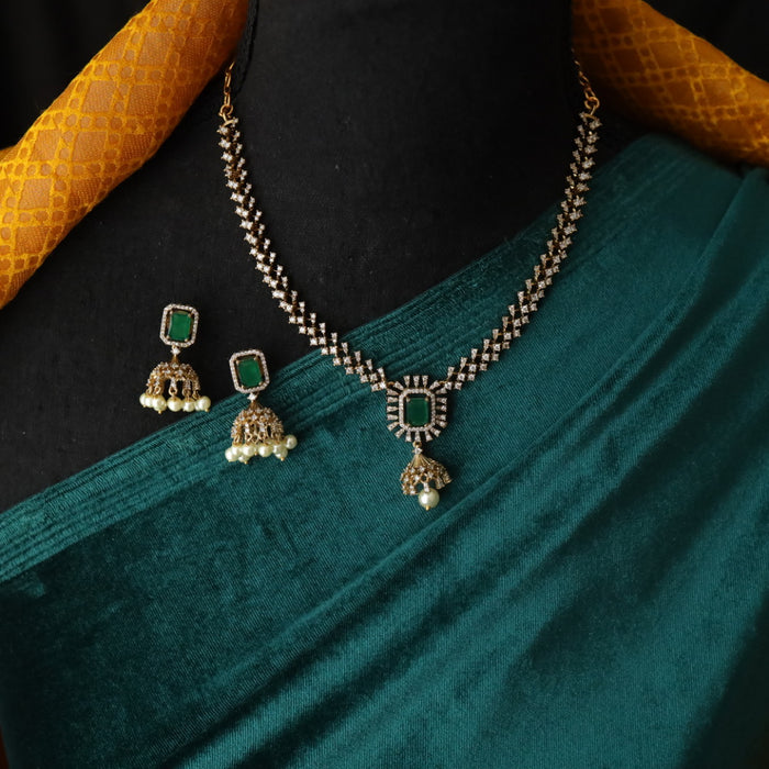 Victorian green stone short necklace with jumka  9890811