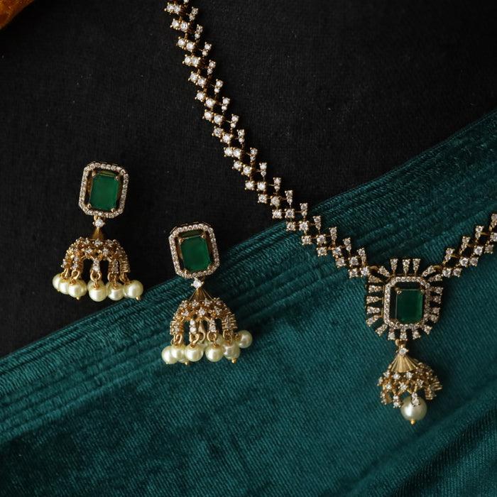 Victorian green stone short necklace with jumka  9890811