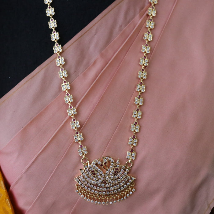 Heritage gold plated ruby white stone padakam long necklace 76653
