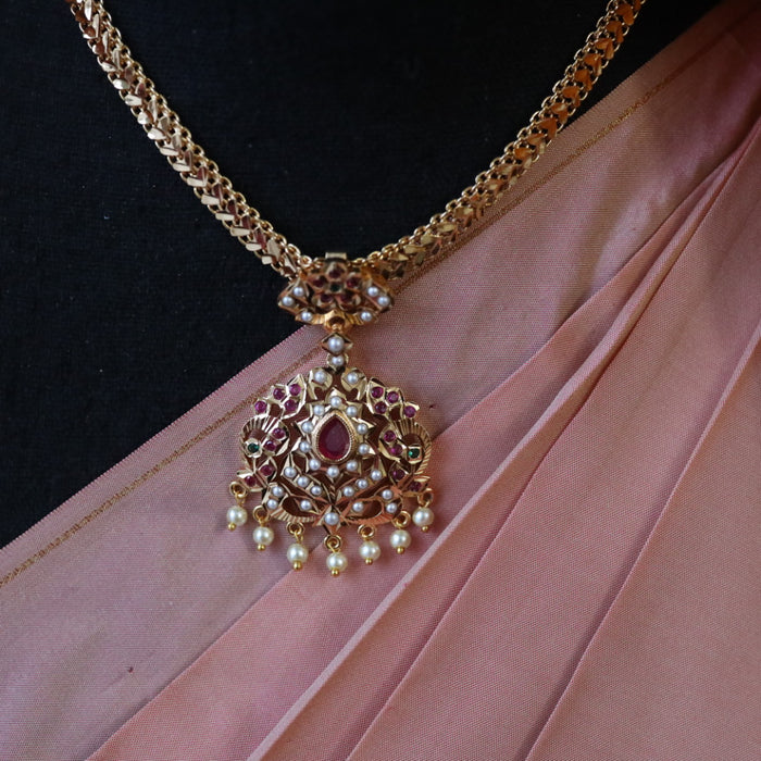 Heritage gold plated padakam short pearl chain 16577659