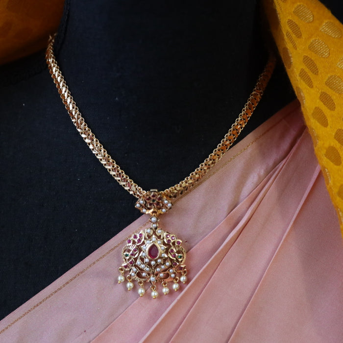 Heritage gold plated padakam short pearl chain 16577659