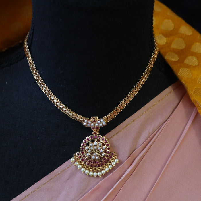 Heritage gold plated padakam short pearl chain 16577658