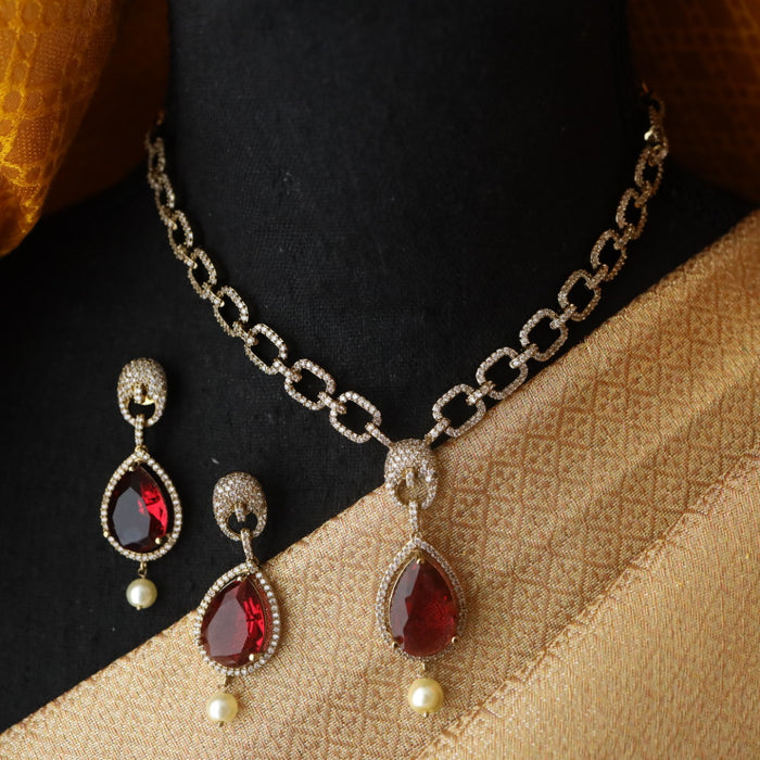 Victorian ruby stone short necklace with earrings 998906