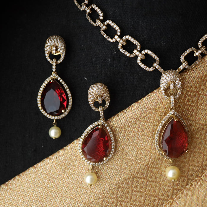 Victorian ruby stone short necklace with earrings 998906