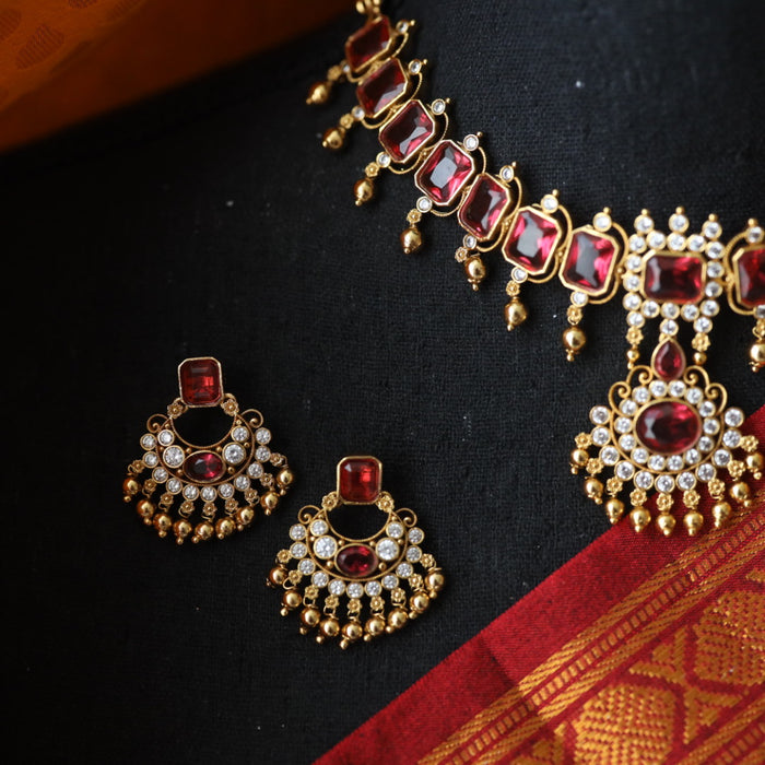 Antique ruby stone choker necklace and earrings 816944