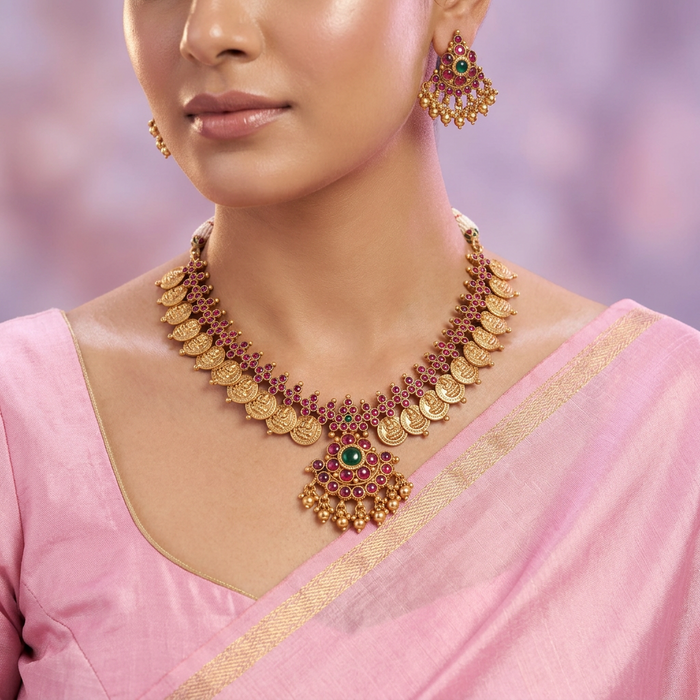Antique short necklace and earrings 14280