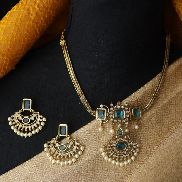 Antique blue short necklace with earrings 9890822