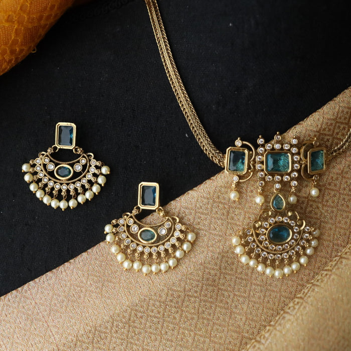 Antique blue short necklace with earrings 9890822