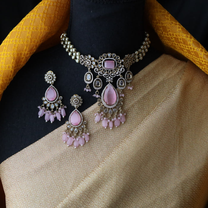 Victorian pink stone choker necklace with earrings 99890612