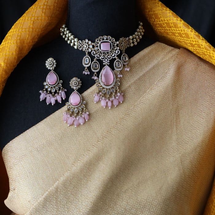 Victorian pink stone choker necklace with earrings 99890612