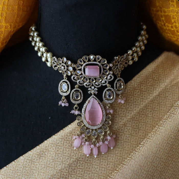 Victorian pink stone choker necklace with earrings 99890612